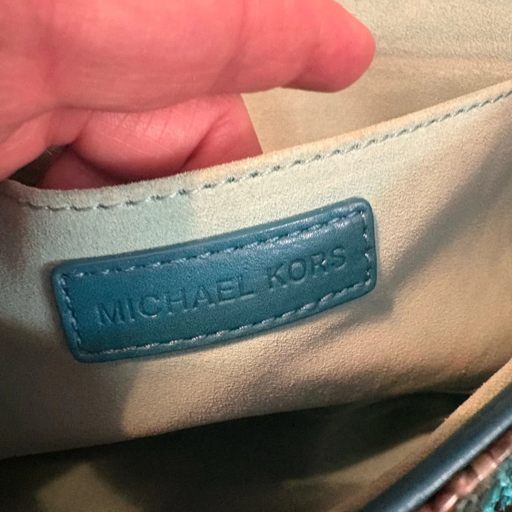 Michael Kors Teal and Natural Python-Print Chain Clutch - Picture 5 of 5